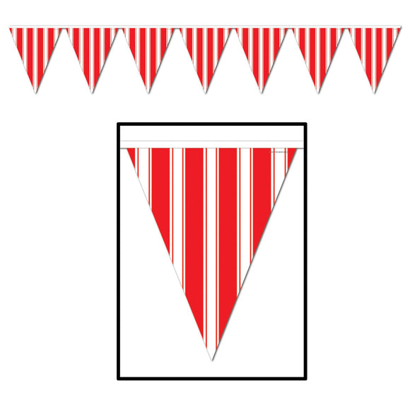 Beistle Red and White Striped Pennant Banner 11 in  x 12' (1/Pkg) Party Supply Decoration : Circus