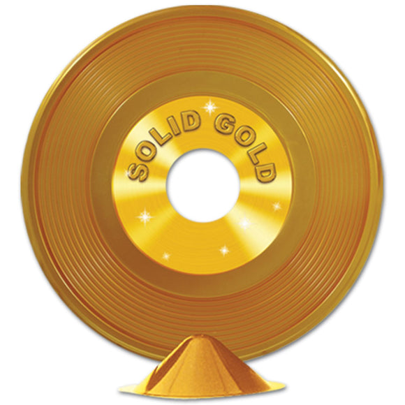 Beistle Gold Plastic Record Centerpiece 9 in  (1/Pkg) Party Supply Decoration : 50's/Rock & Roll