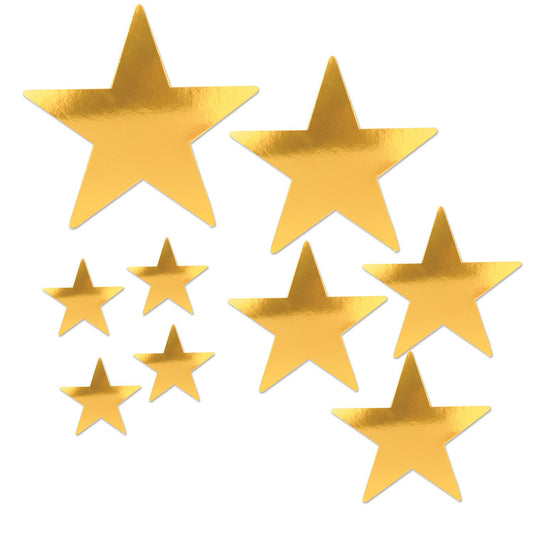 Beistle Pkgd Foil Star Cutouts - Gold Asstd (9/Pkg) Party Supply Decoration : General Occasion