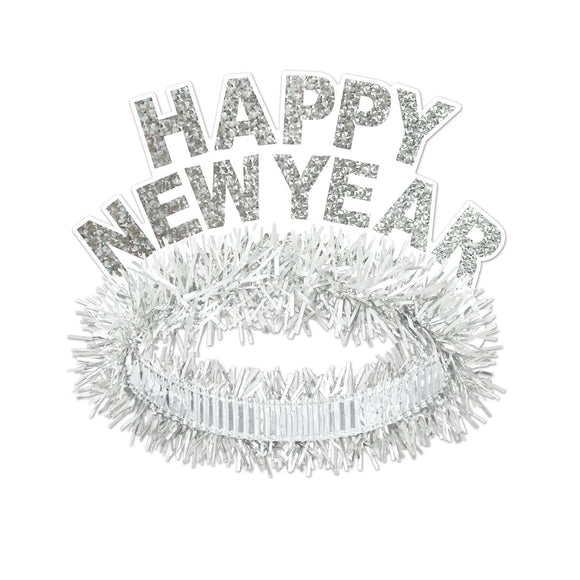 Beistle White Happy New Year Regal Tiara (sold 50 per box) - Party Supply Decoration for New Years