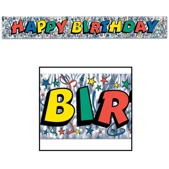 Beistle Metallic Happy Birthday Banner 8 in  x 5' (1/Pkg) Party Supply Decoration : Birthday