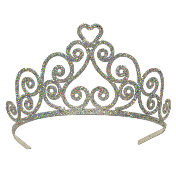 Beistle Heart Silver Glittered Tiara - Party Supply Decoration for General Occasion