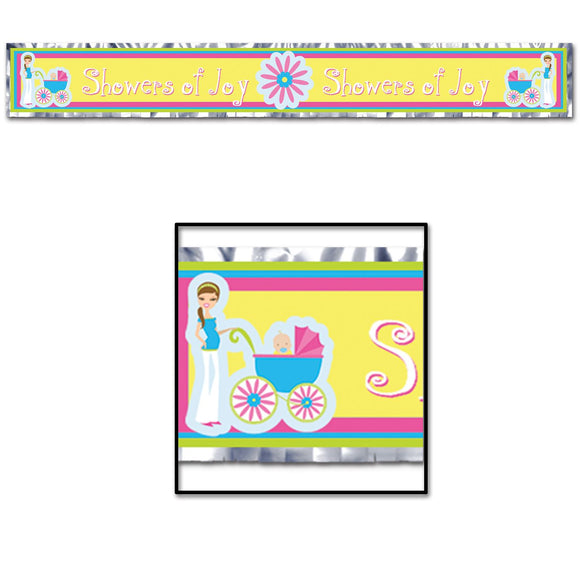 Beistle Metallic Showers Of Joy Fringe Banner 8 in  x 5' (1/Pkg) Party Supply Decoration : Baby Shower
