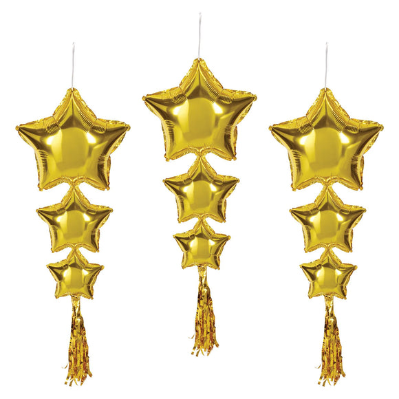 Beistle Star Balloons w/Tassels - Gold - Party Supply Decoration for General Occasion