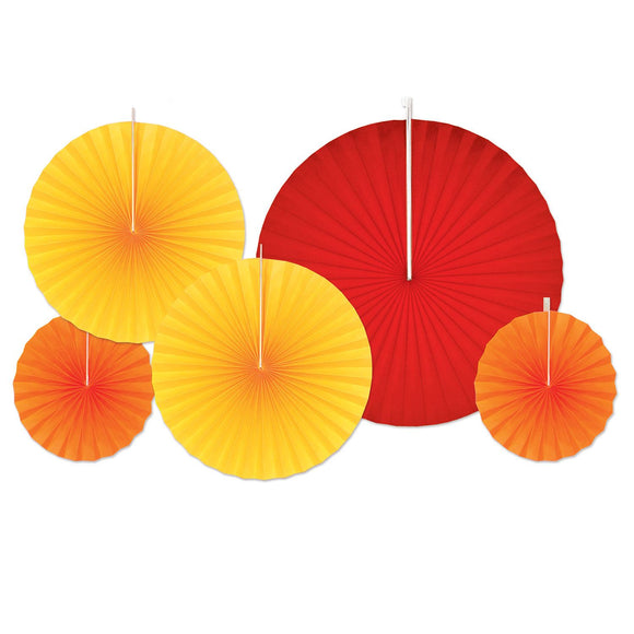 Beistle Accordion Paper Fans - Red, Golden-Yellow, Orange - Party Supply Decoration for Thanksgiving / Fall