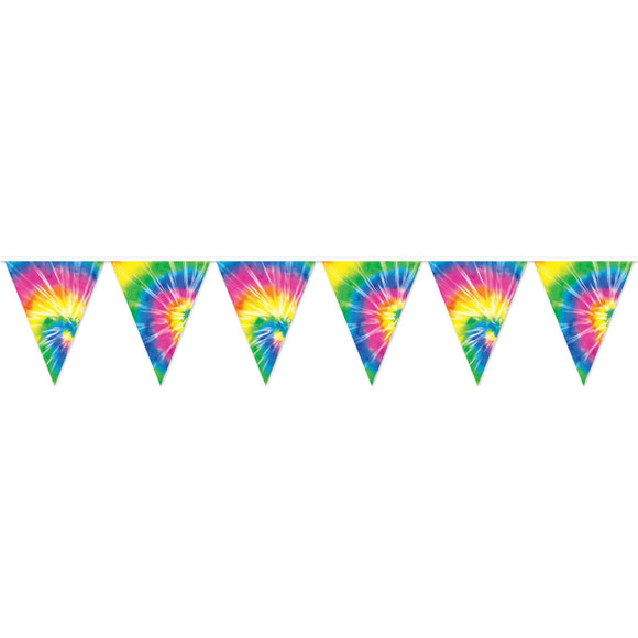 Beistle Tie-Dyed Pennant Banner 11 in  x 12' (1/Pkg) Party Supply Decoration : 60's
