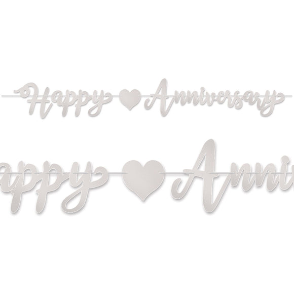Beistle Foil Happy Anniversary Streamer - Silver 70.5 in  x 6' (1/Pkg) Party Supply Decoration : Anniversary