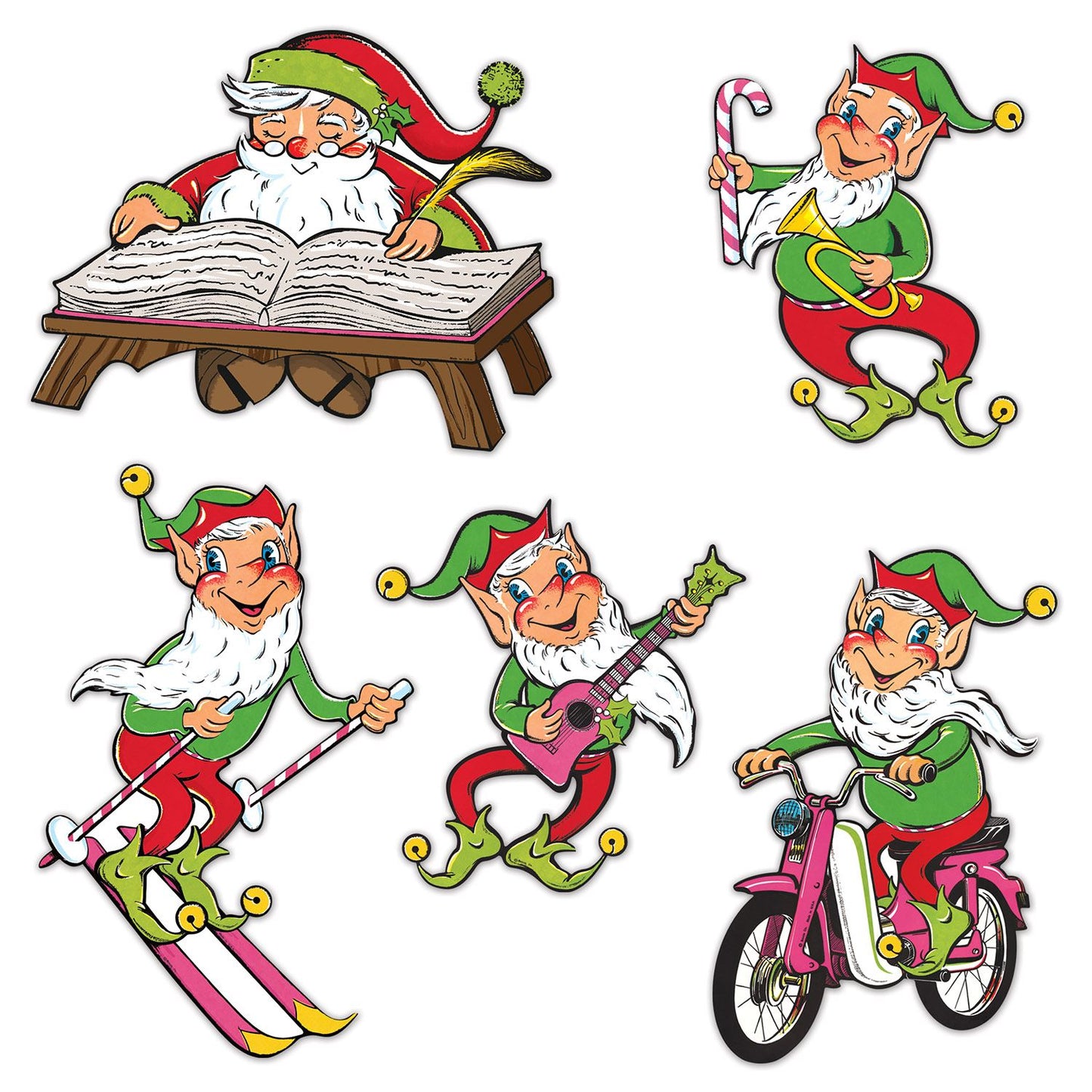 Beistle Vintage Christmas Santa & Elves Cutouts 14 in -21 in  (5/Pkg) Party Supply Decoration : Christmas-Vintage