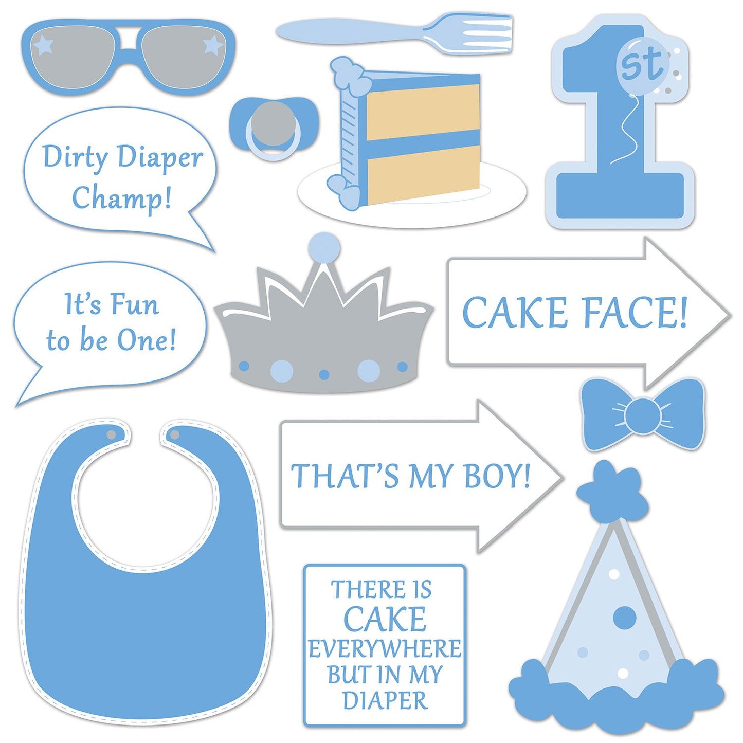 Beistle 1st Birthday Photo Fun Signs 3 in -10 in  (14/Pkg) Party Supply Decoration : 1st Birthday