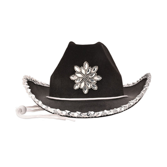 Beistle Black Felt Cowgirl Hat w/Gemstones   Party Supply Decoration : Western