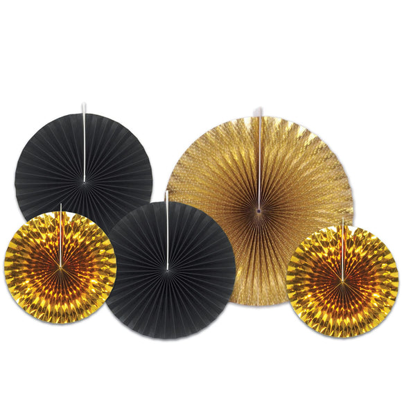 Beistle Black and Gold Assorted Paper & Foil Decorative Fans - Party Supply Decoration for New Years