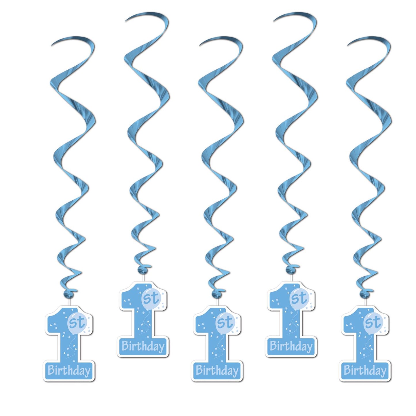 Beistle Blue 1st Birthday Whirls (5/pkg) - Party Supply Decoration for 1st Birthday