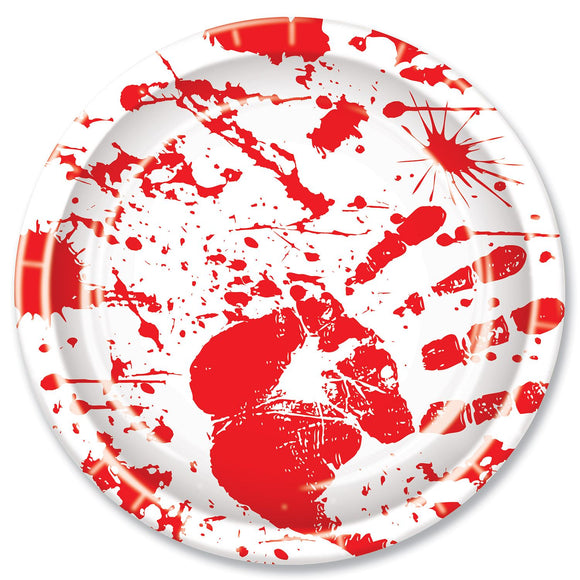 Beistle Bloody Handprints Plates - Party Supply Decoration for Halloween