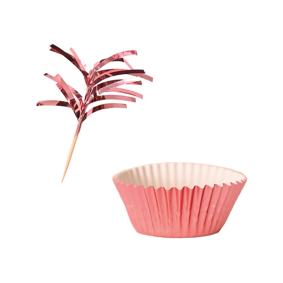 Beistle Metallic Cupcake Liners & Picks - Rose Gold - Party Supply Decoration for General Occasion