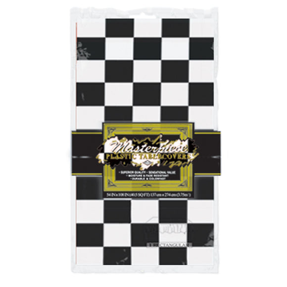 Beistle Black and White Checkered Flag Plastic Tablecover 54 in  x 108 in  (1/Pkg) Party Supply Decoration : Racing