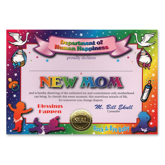 Beistle New Mom Certificate - Party Supply Decoration for Baby Shower