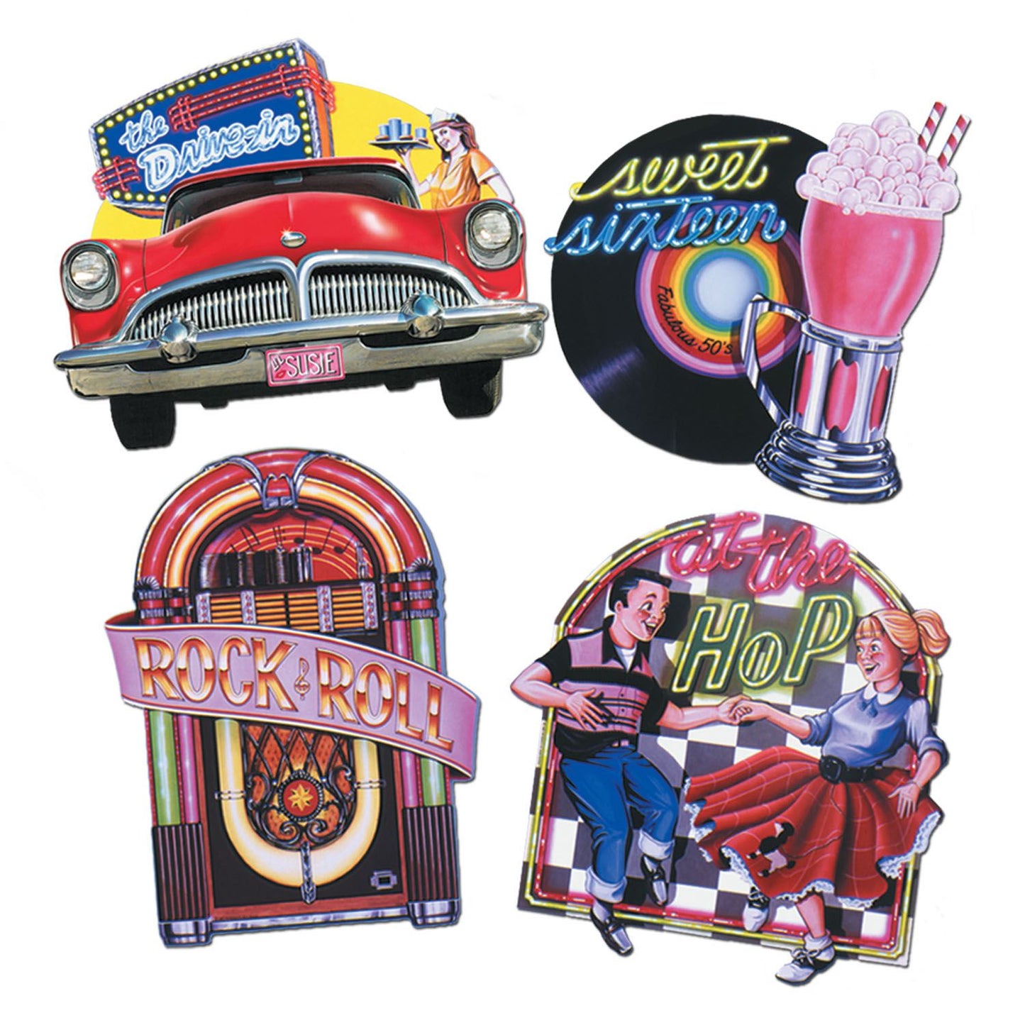 Beistle 50s Party Sock Hop Cutouts   (4/Pkg) Party Supply Decoration : 50's / Rock & Roll