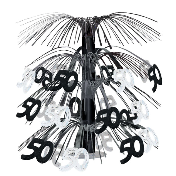 Beistle Black and Silver 50th Cascade Centerpiece 18 in  (1/Pkg) Party Supply Decoration : Over-The-Hill