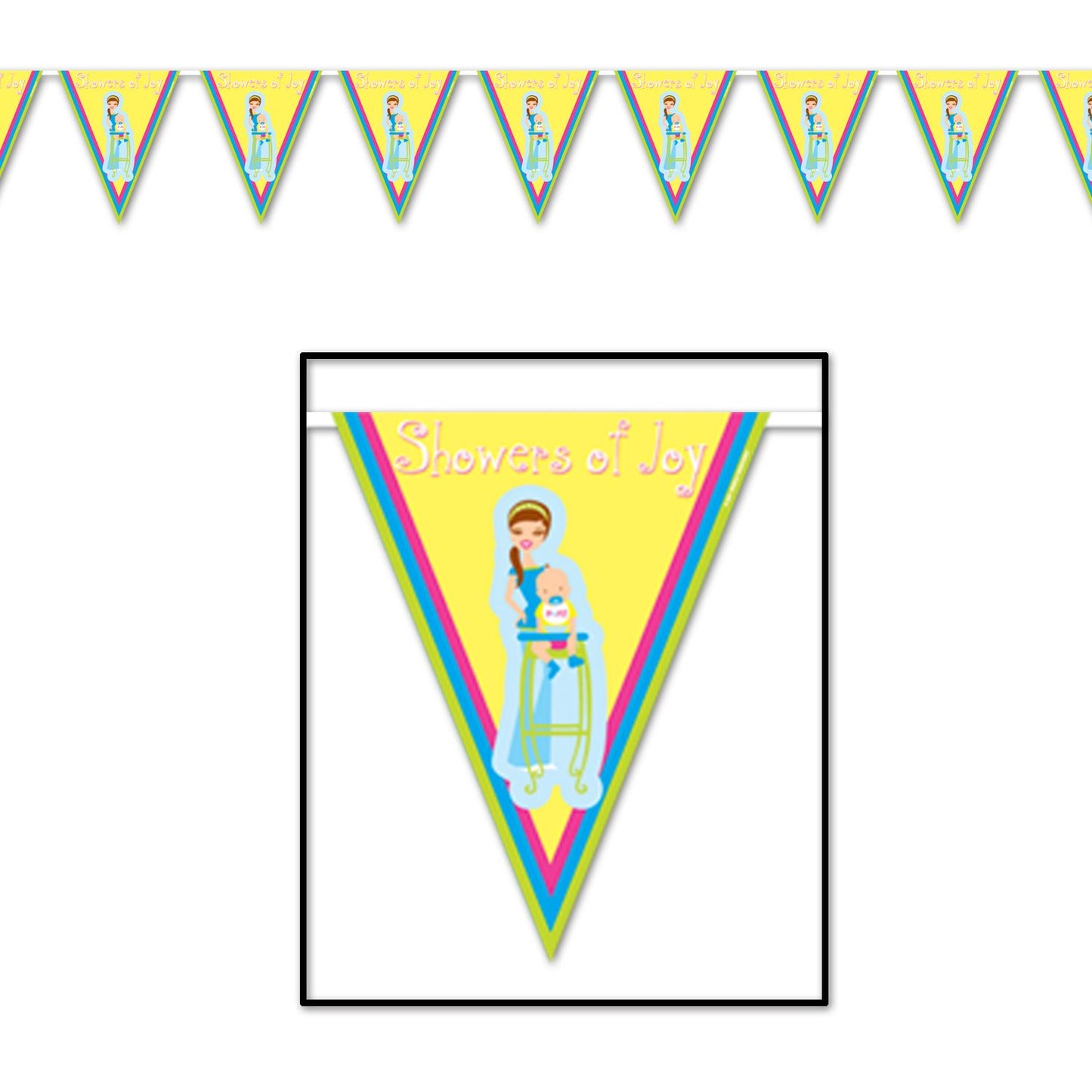 Beistle Showers Of Joy Pennant Banner 11 in  x 12' (1/Pkg) Party Supply Decoration : Baby Shower