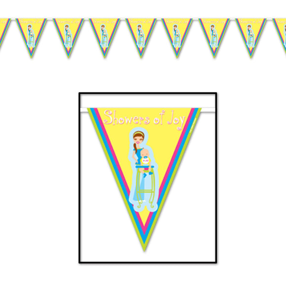 Beistle Showers Of Joy Pennant Banner 11 in  x 12' (1/Pkg) Party Supply Decoration : Baby Shower