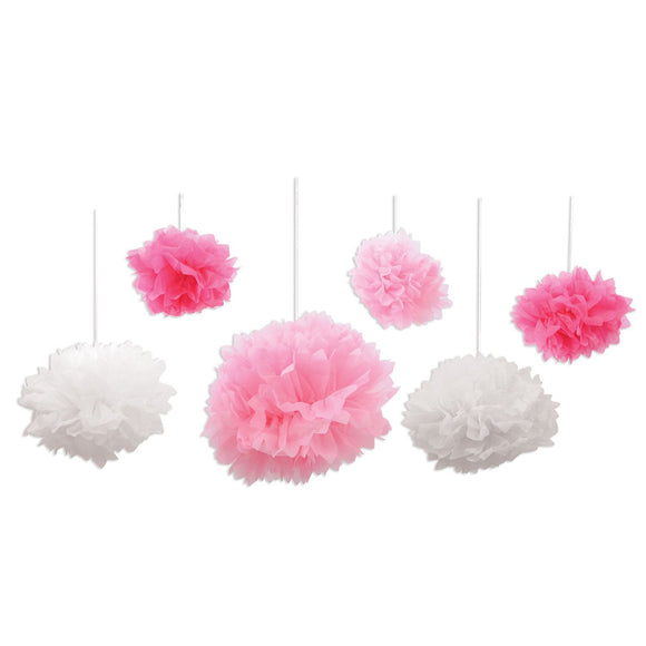 Beistle Tissue Fluff Balls - Pink and White - Party Supply Decoration for Baby Shower
