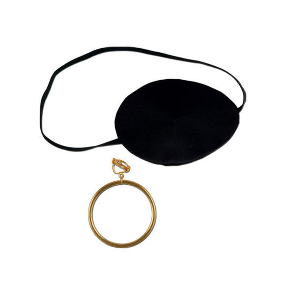 Beistle Deluxe Pirate Eye Patch with Plastic Gold Earring - Party Supply Decoration for Pirate