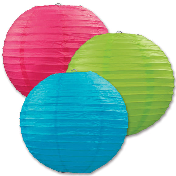 Beistle Cerise, Light Green, and Turquoise Paper Lanterns (3/Pkg) - Party Supply Decoration for Luau