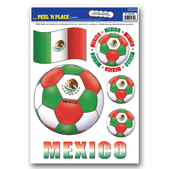 Beistle Mexico Soccer Peel 'N Place (6/Sheet) - Party Supply Decoration for Soccer