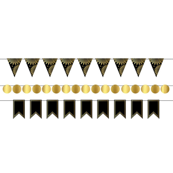 Beistle Foil Mini Streamer Kit - Black and Gold 2 in  6 in  x 18' (1/Pkg) Party Supply Decoration : Awards Night