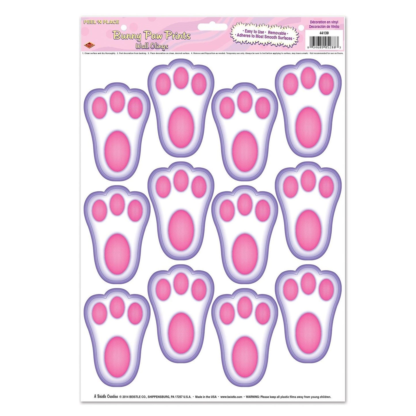 Beistle Bunny Paw Prints Peel 'N Place - Party Supply Decoration for Easter