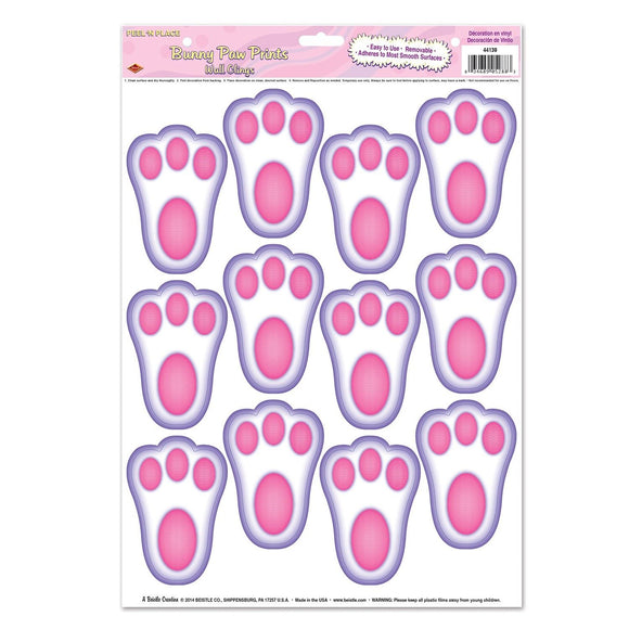 Beistle Bunny Paw Prints Peel 'N Place - Party Supply Decoration for Easter