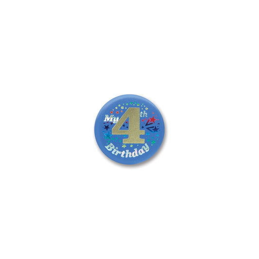 Beistle Blue My 4th Birthday Satin Button - Party Supply Decoration for Birthday