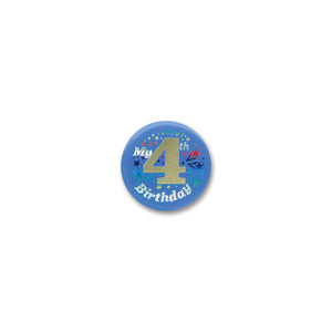 Beistle Blue My 4th Birthday Satin Button - Party Supply Decoration for Birthday