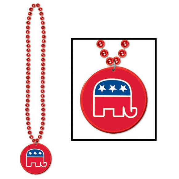 Beistle Beads w/Republican Medallion (1/pkg) - Party Supply Decoration for Patriotic