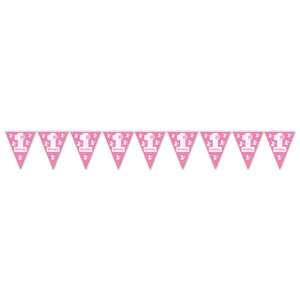 Beistle 1st Birthday Pennant Banner (Pink) 11 in  x 12' (1/Pkg) Party Supply Decoration : 1st Birthday