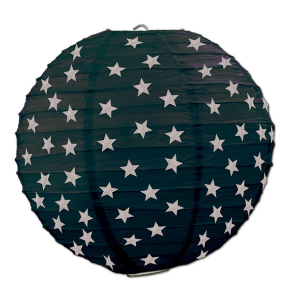 Beistle Black Paper Lanterns w/ Printed Silver Stars (3 Lanterns Per Package) - Party Supply Decoration for Awards Night