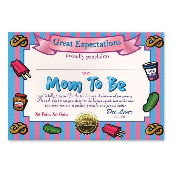Beistle Mom To Be Certificate - Party Supply Decoration for Baby Shower