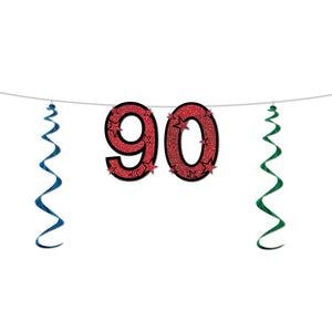 Beistle 90th Glittered Streamer 15 in  x 7' (1/Pkg) Party Supply Decoration : Birthday-Age Specific