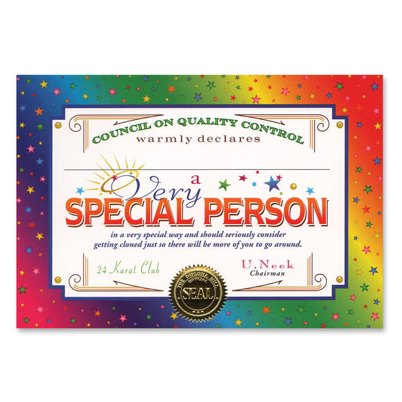 Beistle Very Special Person Certificate - Party Supply Decoration for General Occasion