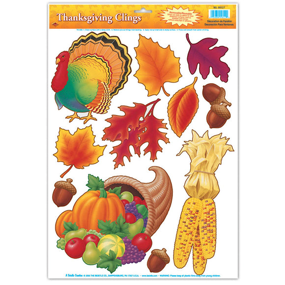 Beistle Thanksgiving Window Clings (11/sheet) - Party Supply Decoration for Thanksgiving / Fall