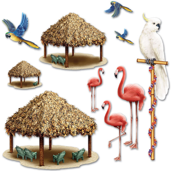 Beistle Tiki Hut and Tropical Bird Props - Party Supply Decoration for Luau