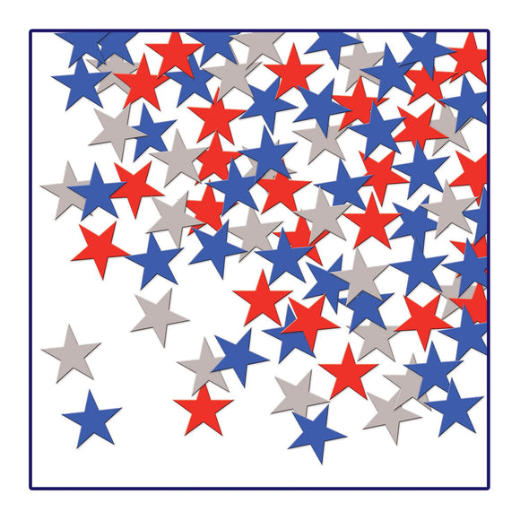 Beistle Red, Silver, and Blue Fanci-Fetti Stars - Party Supply Decoration for Patriotic