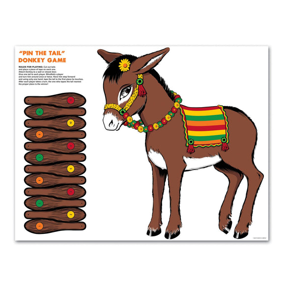 Beistle Pin the Tail on the Donkey Game - Party Supply Decoration for Birthday