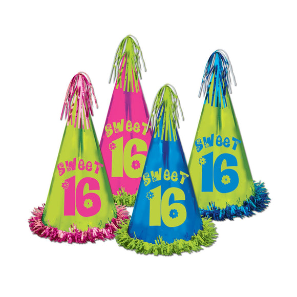 Beistle Fringed Foil Sweet 16 Party Hats 120.5 in   Party Supply Decoration : Sweet 16