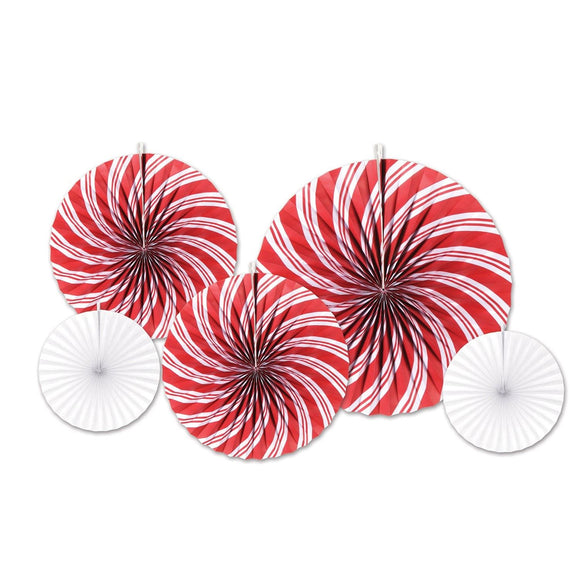 Beistle Peppermint Accordion Paper Fans - Party Supply Decoration for Christmas / Winter