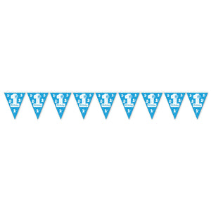 Beistle 1st Birthday Pennant Banner (Blue) 11 in  x 12' (1/Pkg) Party Supply Decoration : 1st Birthday