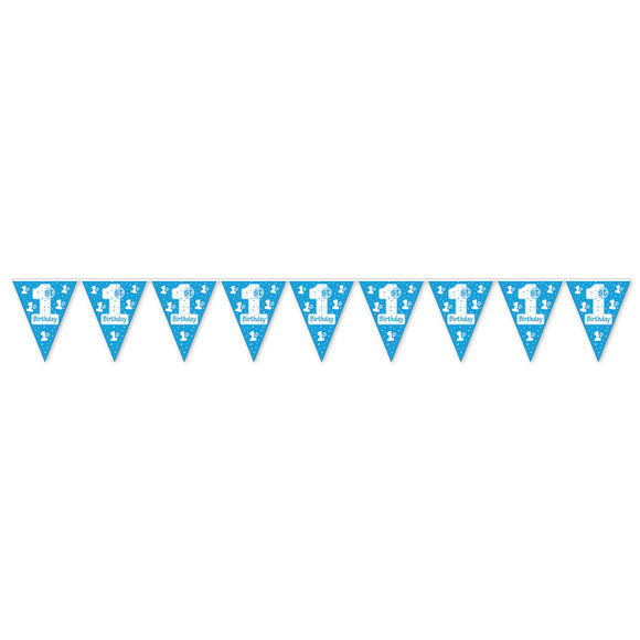 Beistle 1st Birthday Pennant Banner (Blue) 11 in  x 12' (1/Pkg) Party Supply Decoration : 1st Birthday