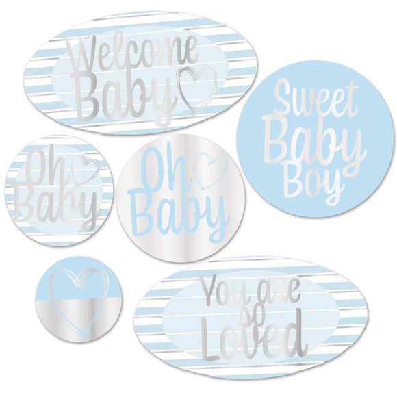 Beistle Foil Welcome Baby Cutouts - Blue   (6/Pkg) Party Supply Decoration : Baby Shower