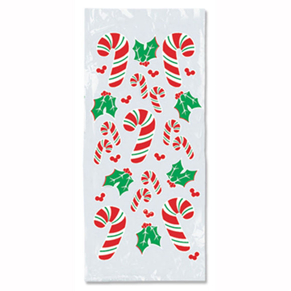 Beistle Candy Cane and Holly Cello Bags - Party Supply Decoration for Christmas / Winter