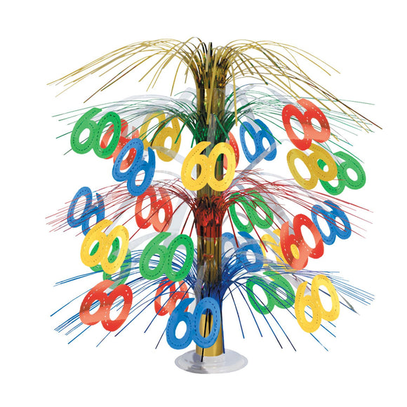 Beistle Multi-Color 60th Cascade Centerpiece 18 in  (1/Pkg) Party Supply Decoration : Birthday-Age Specific